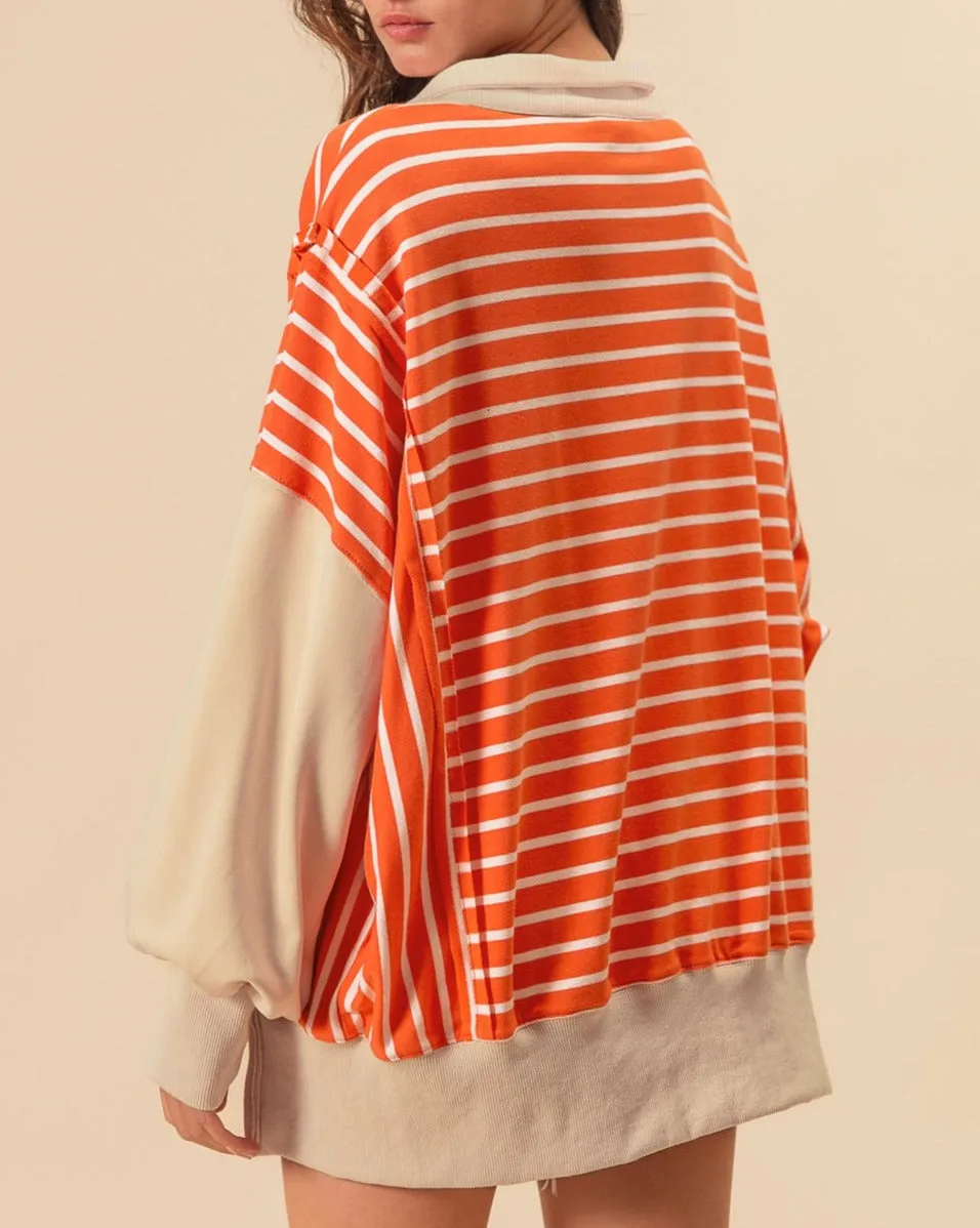 Stripe Colorblock Drop Shoulder Sweatshirt