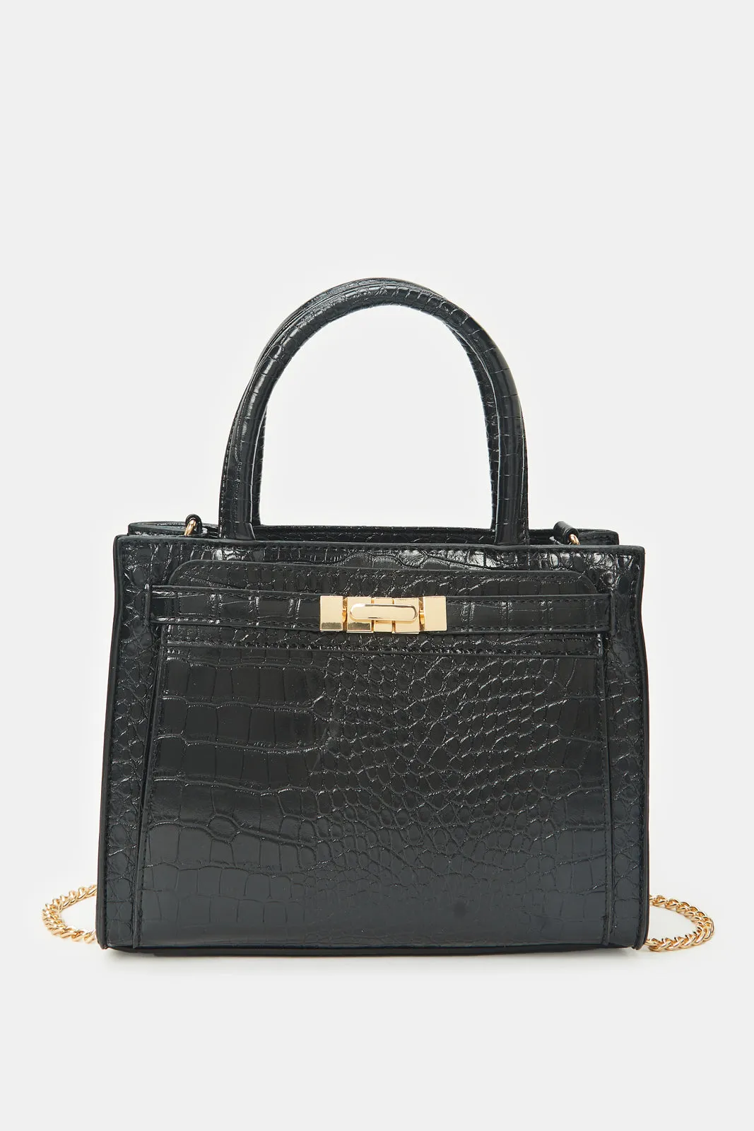 Women Black Textured Day Bag