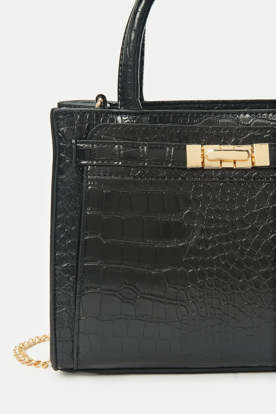 Women Black Textured Day Bag