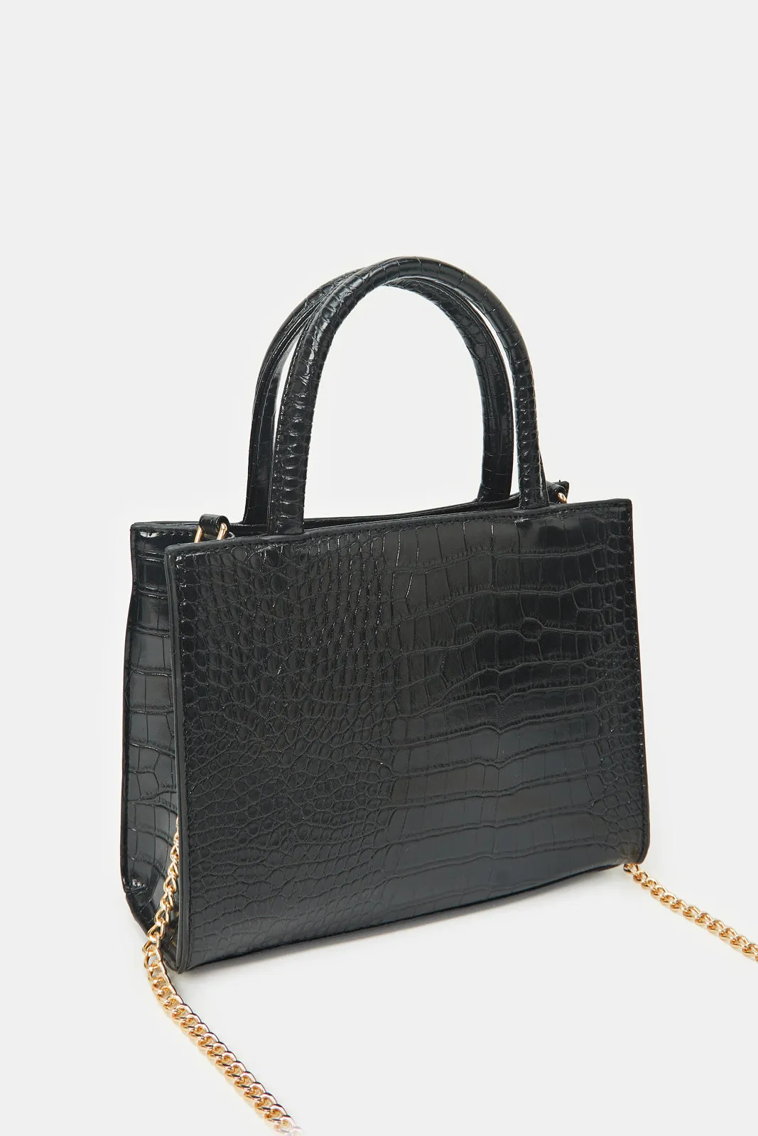 Women Black Textured Day Bag