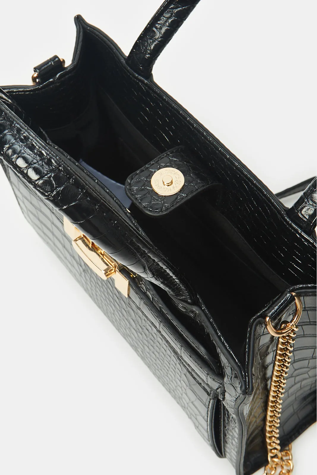 Women Black Textured Day Bag