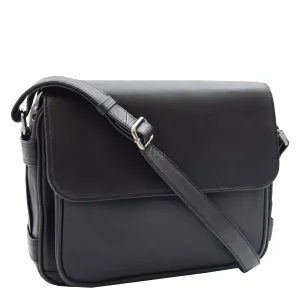 Womens Crossbody Real Black Leather Messenger Bag Casual Office Organiser Juliet