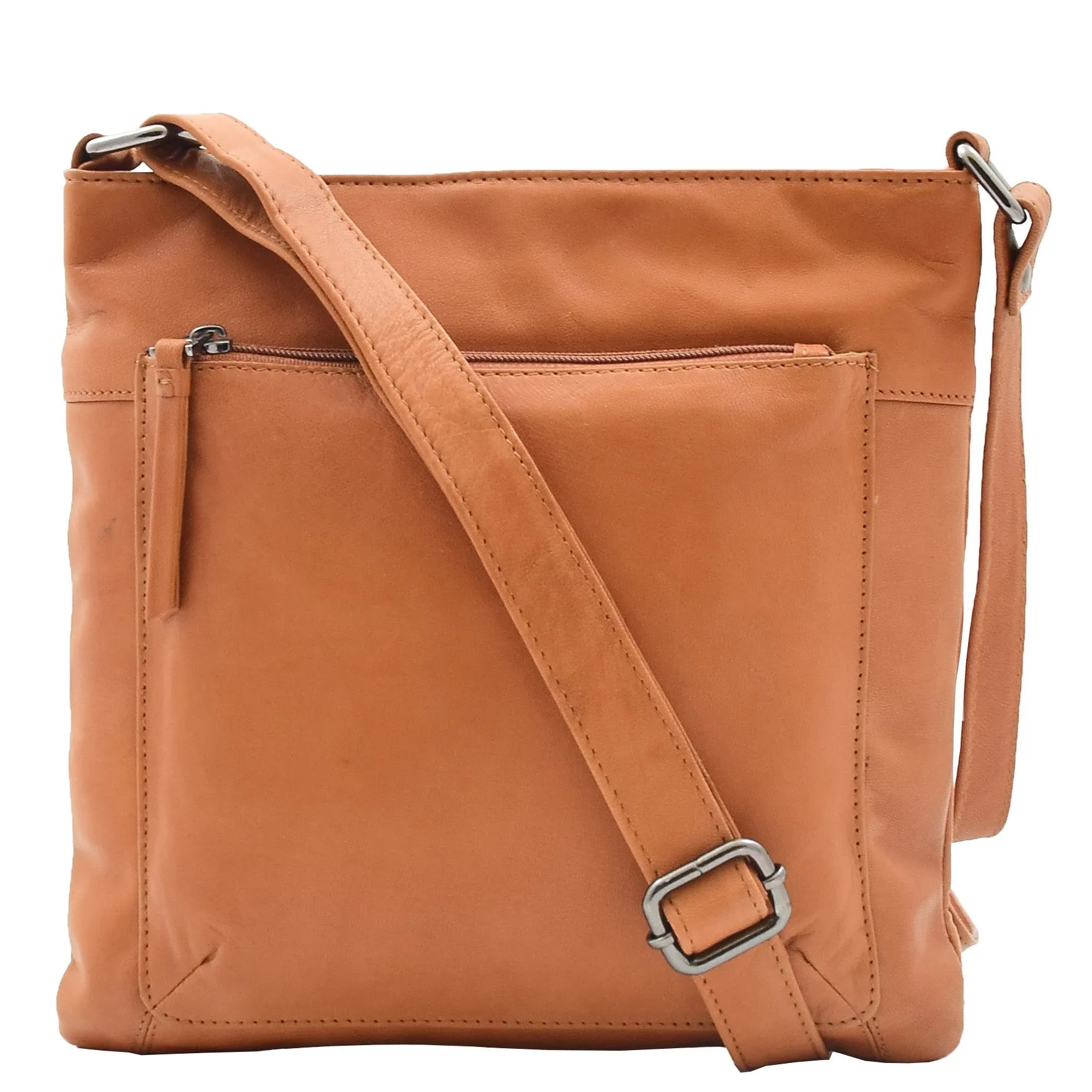 Womens Genuine Soft Leather Crossbody Messenger Casual Bag Ida Cognac