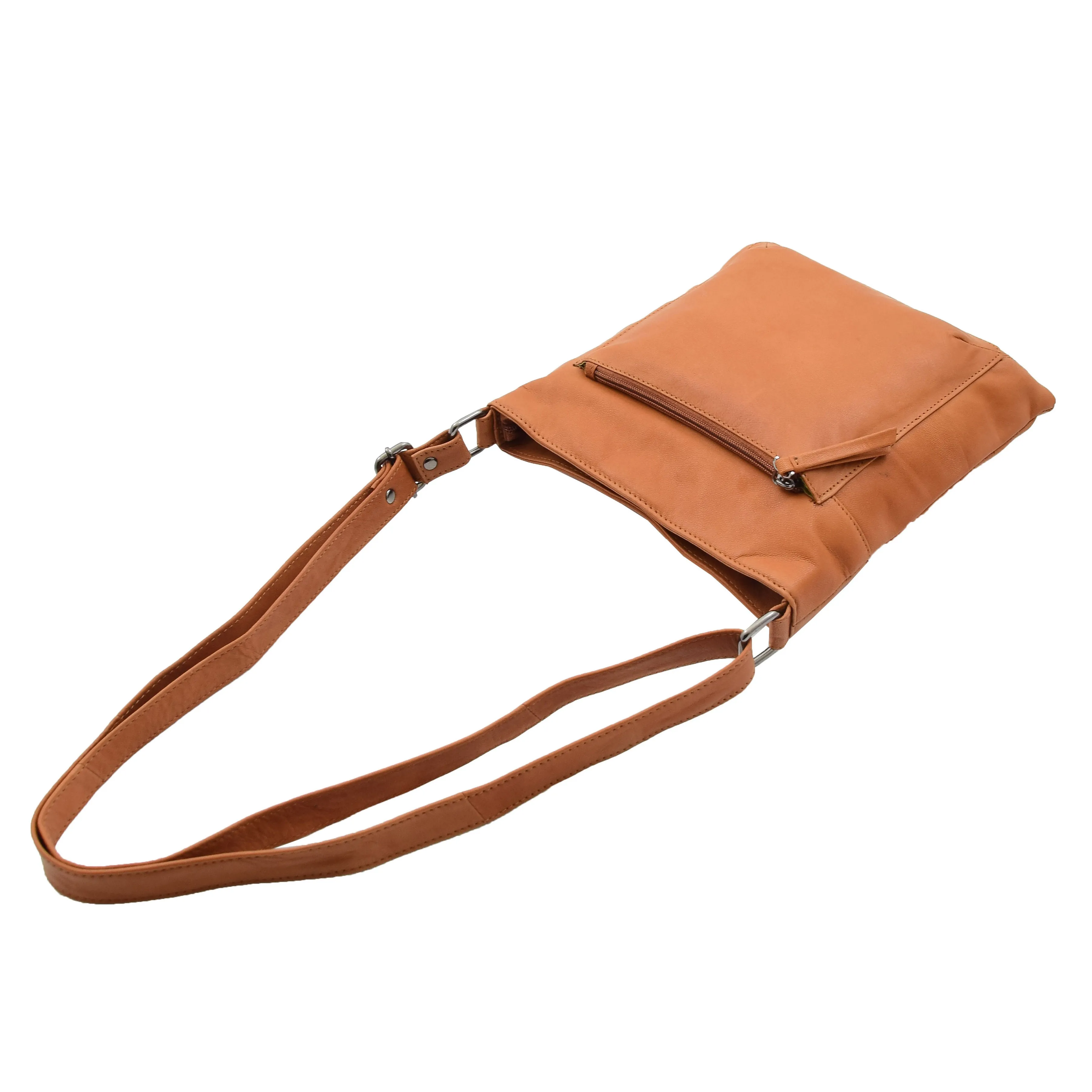 Womens Genuine Soft Leather Crossbody Messenger Casual Bag Ida Cognac