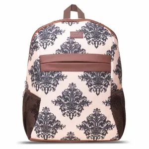 ZOUK Mughal Motif Printed Women's Jute Handcrafted Vegan Leather Cream Classic Backpack