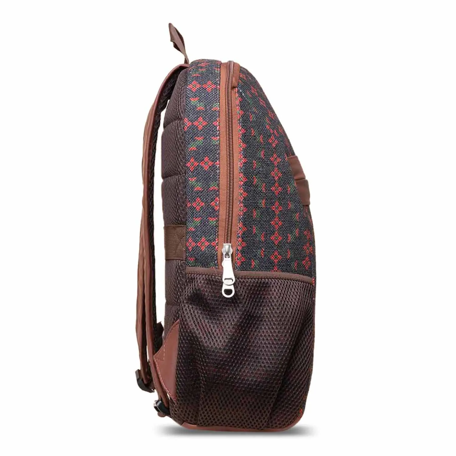 ZOUK Shobha Niwas Lotus Motif Printed Women's Jute Handcrafted Vegan Leather Black Classic Backpack